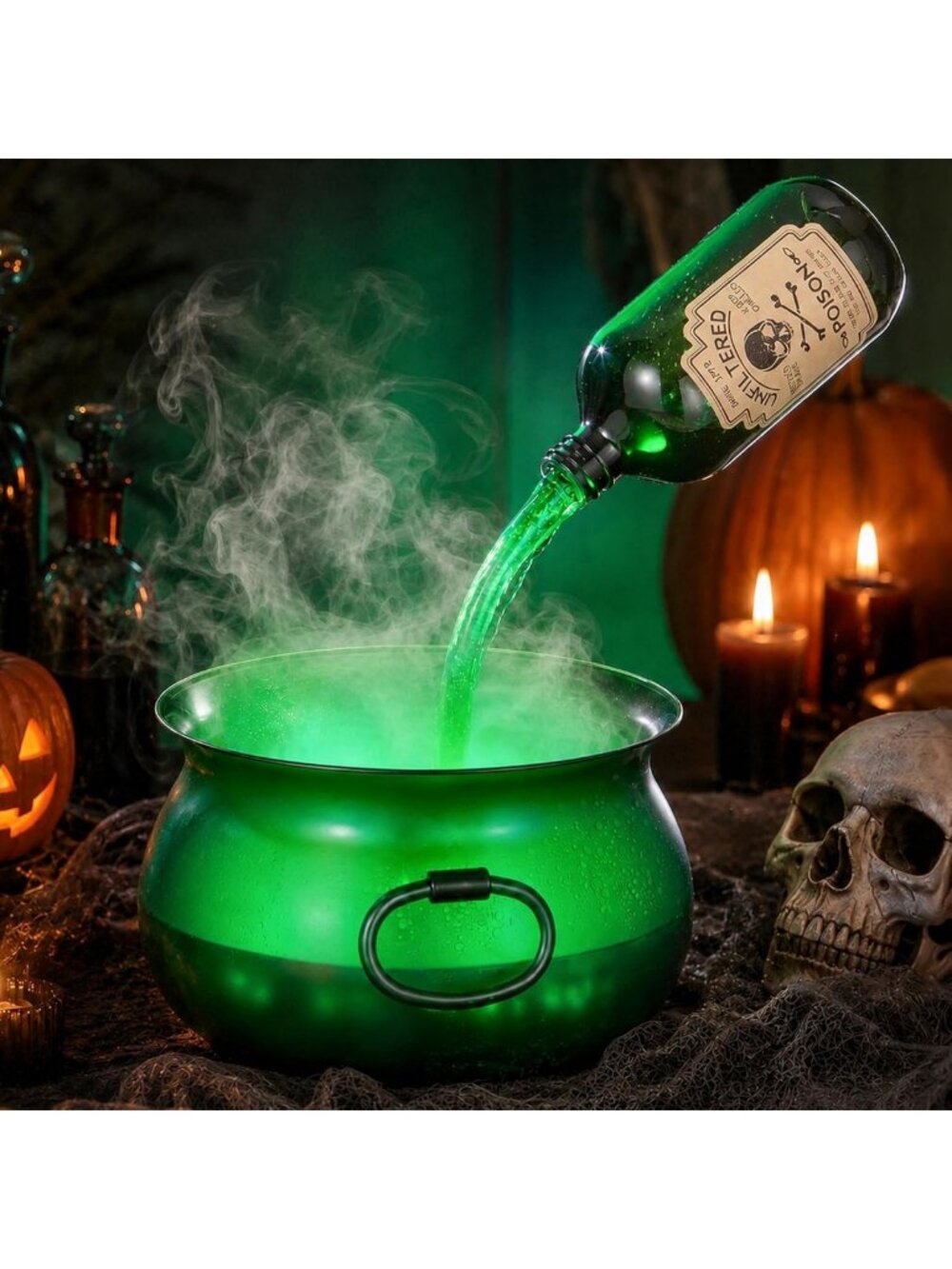 Large Translucent Cauldron with Floating Potion Bottles - Perfect for Halloween